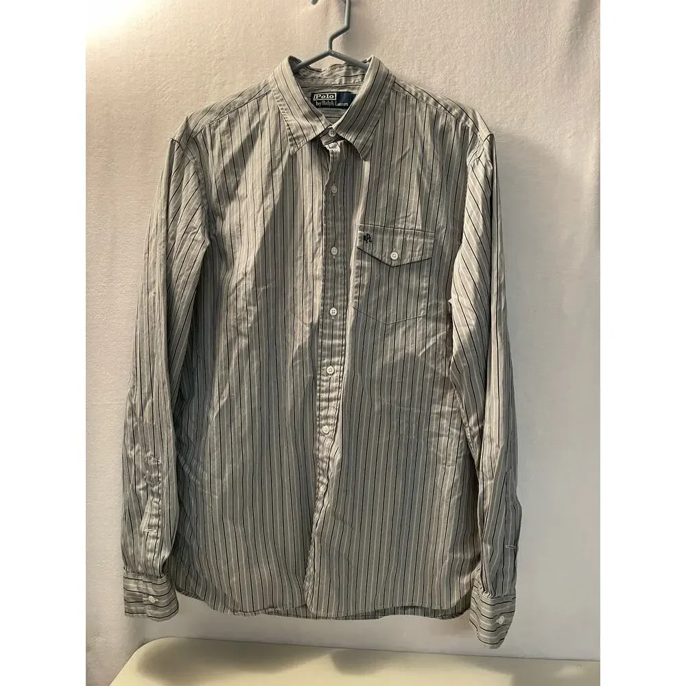 Polo Ralph Lauren size Large button up blue white‎ striped dress shirt